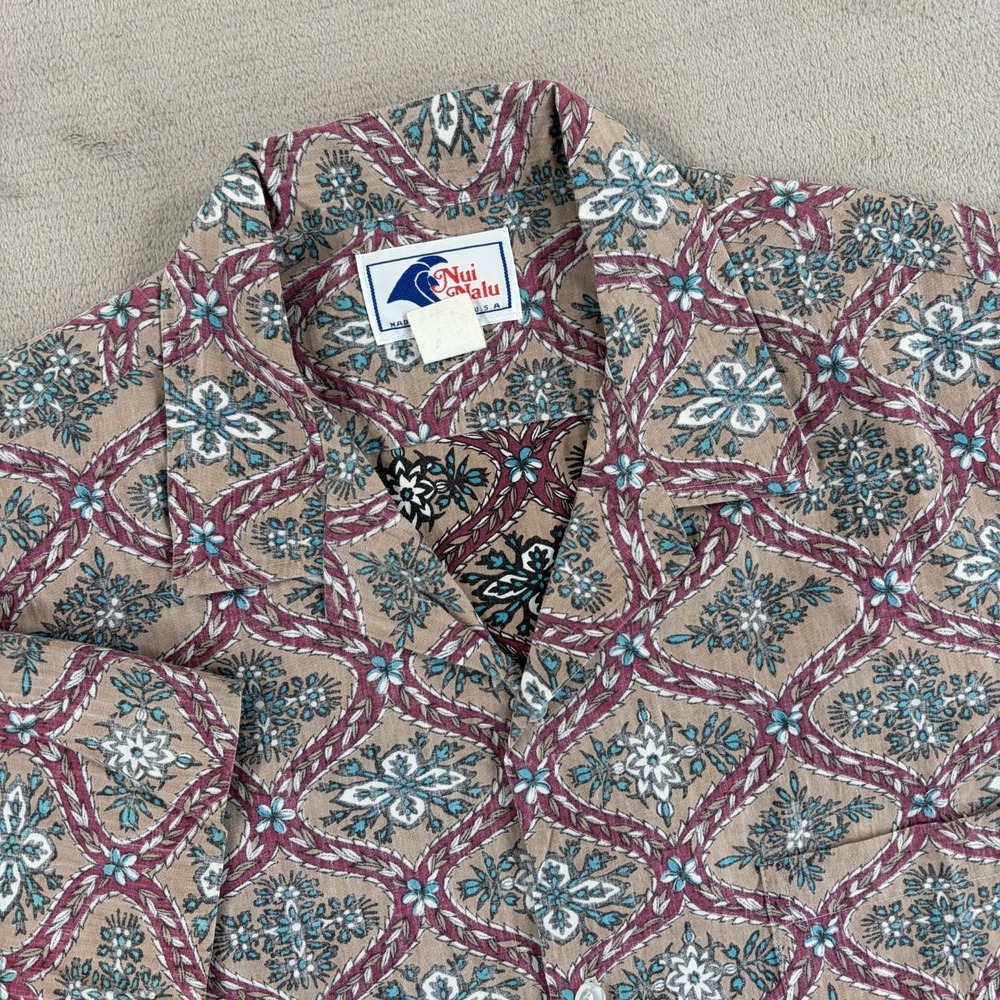 Vintage Nui Nalu Reverse Print Ornate Camp Shirt Men XL Hawaiian Made in USA